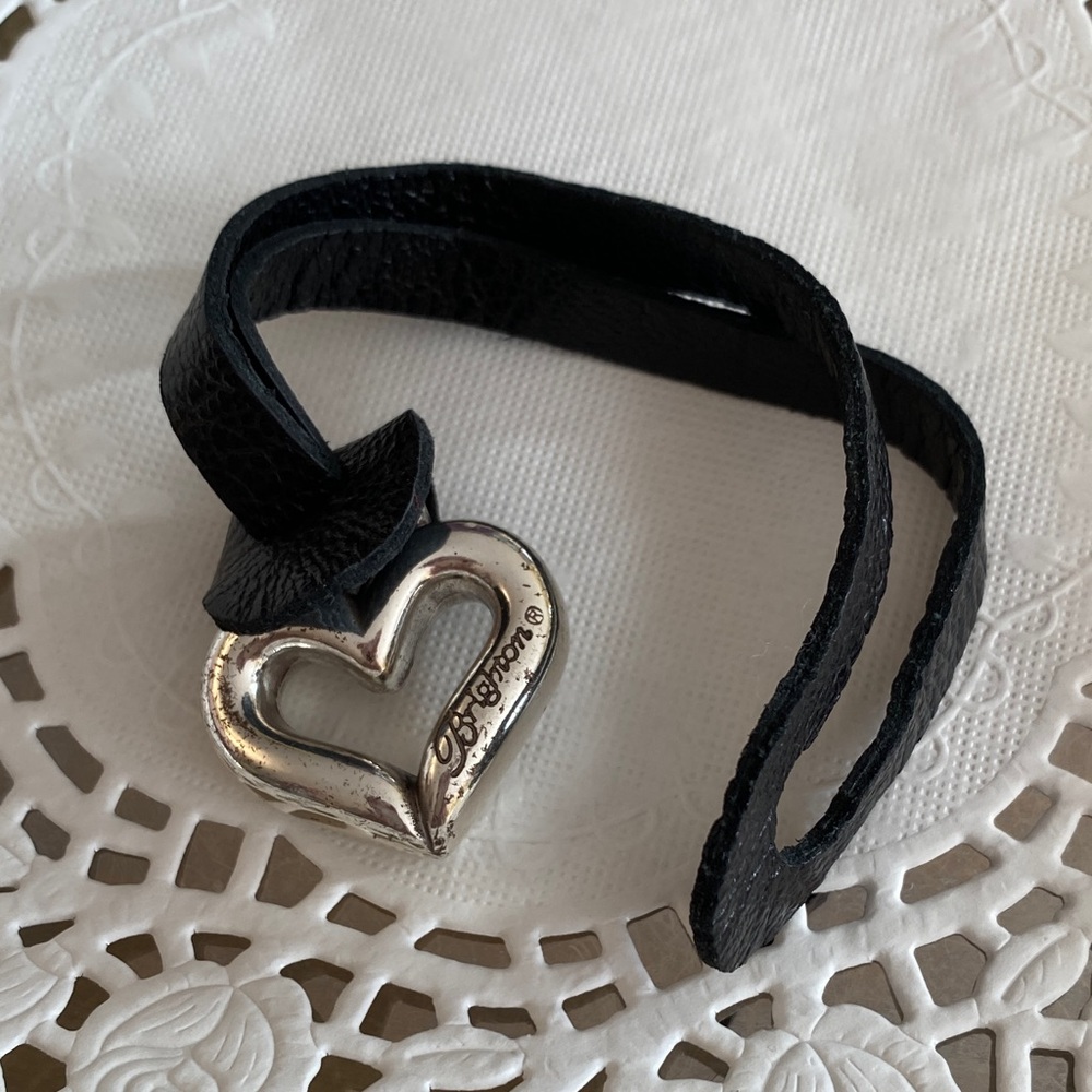 Brighton Silver Heart bag charm with Black Leather